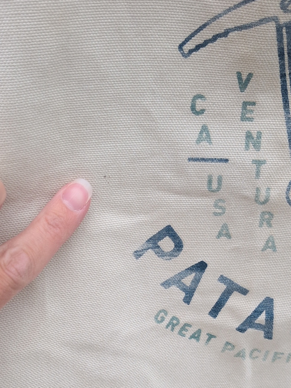 Patagonia Canvas Tote Bag in Cream with Blue Graphic - Picture 3 of 11